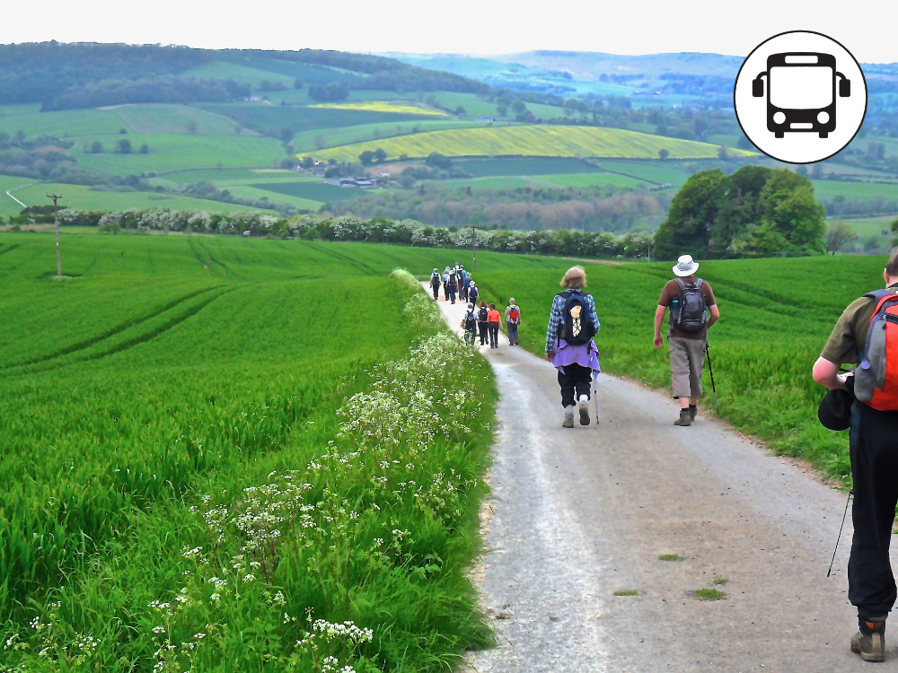 Walkers going down Sudeley Hill into the valley